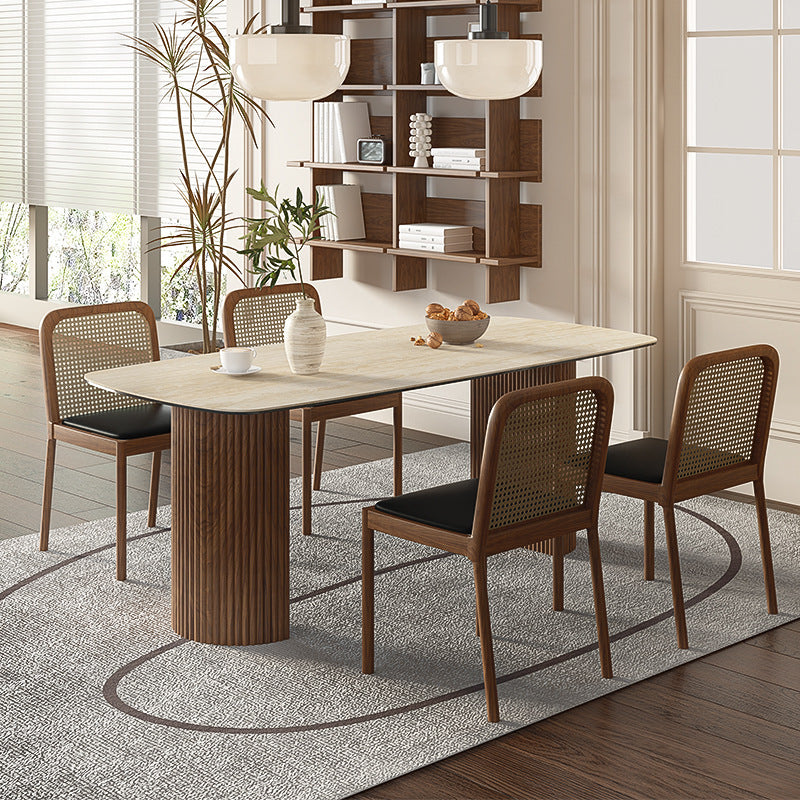 Minimalist solid wood rock slab dining table and chairs home restaurant retro dining table custom