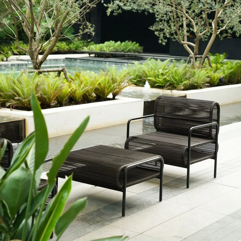 Outdoor rattan sofa backrest table and chair combination outdoor courtyard cafe balcony single rattan chair