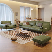 Minimalist leather sofa modern simple living room small apartment sofa dark green retro straight row combination
