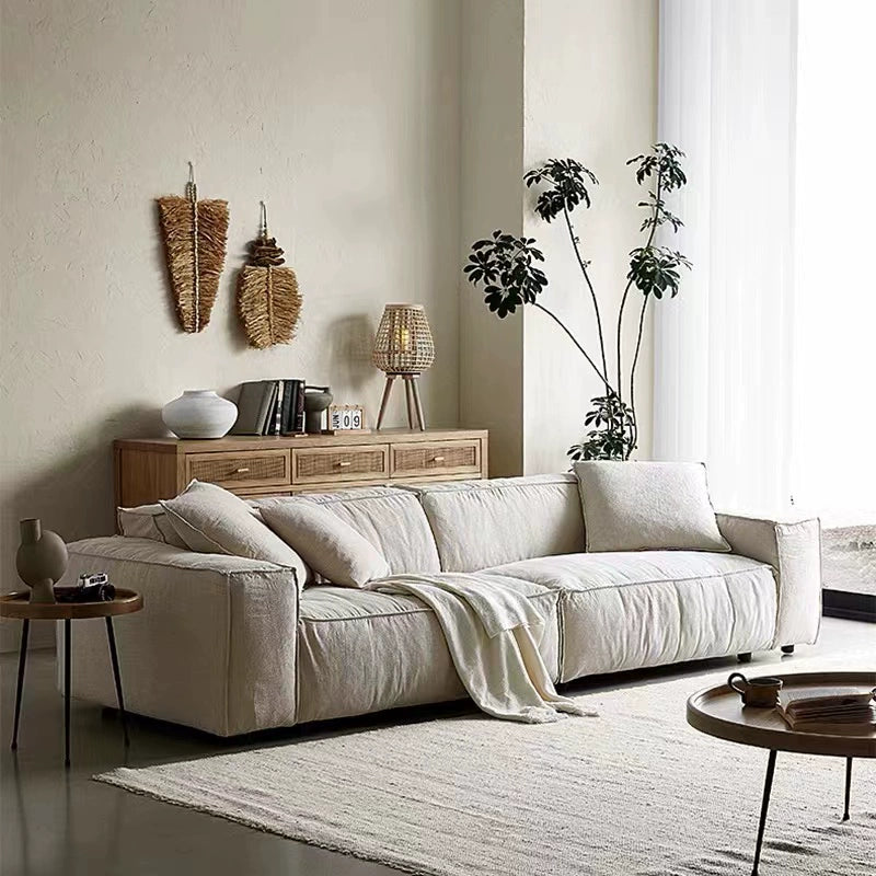 Linen three-person fabric sofa small apartment living room cotton and linen removable down sofa