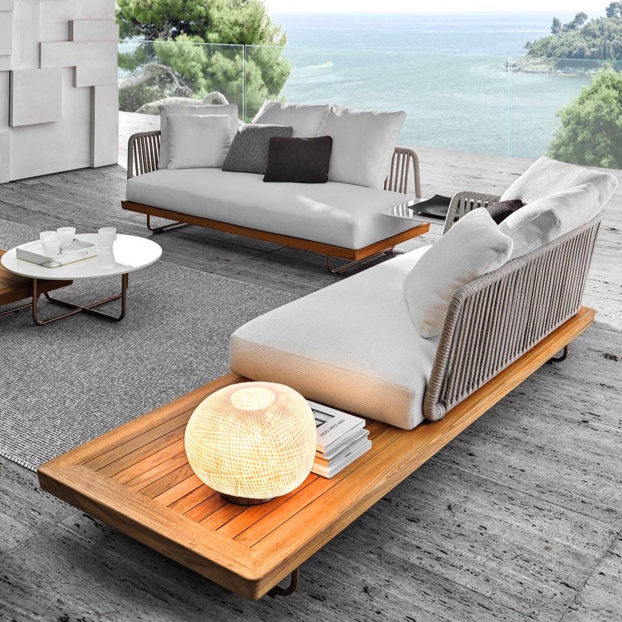 Outdoor sofa round chair coffee table rattan open-air combination sun room outdoor courtyard garden solid wood furniture