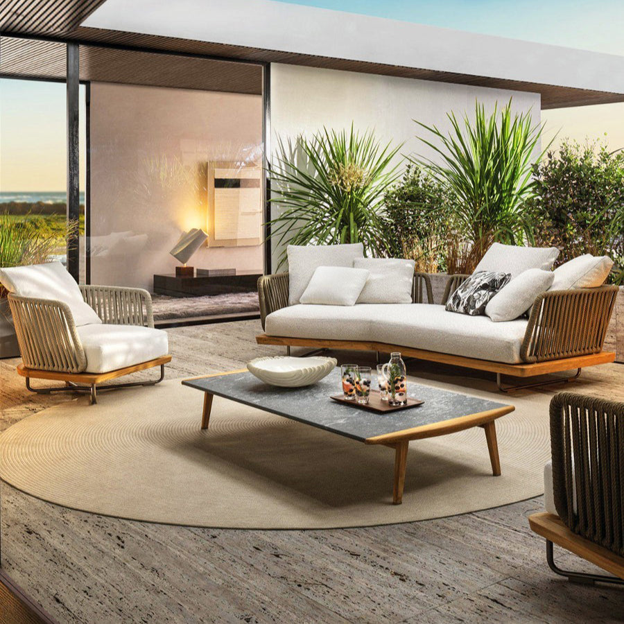 Outdoor sofa round chair coffee table rattan open-air combination sun room outdoor courtyard garden solid wood furniture