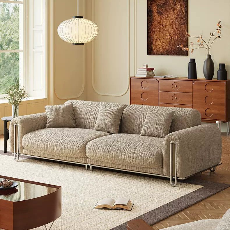 Sofa French retro green chenille fabric sofa medieval living room