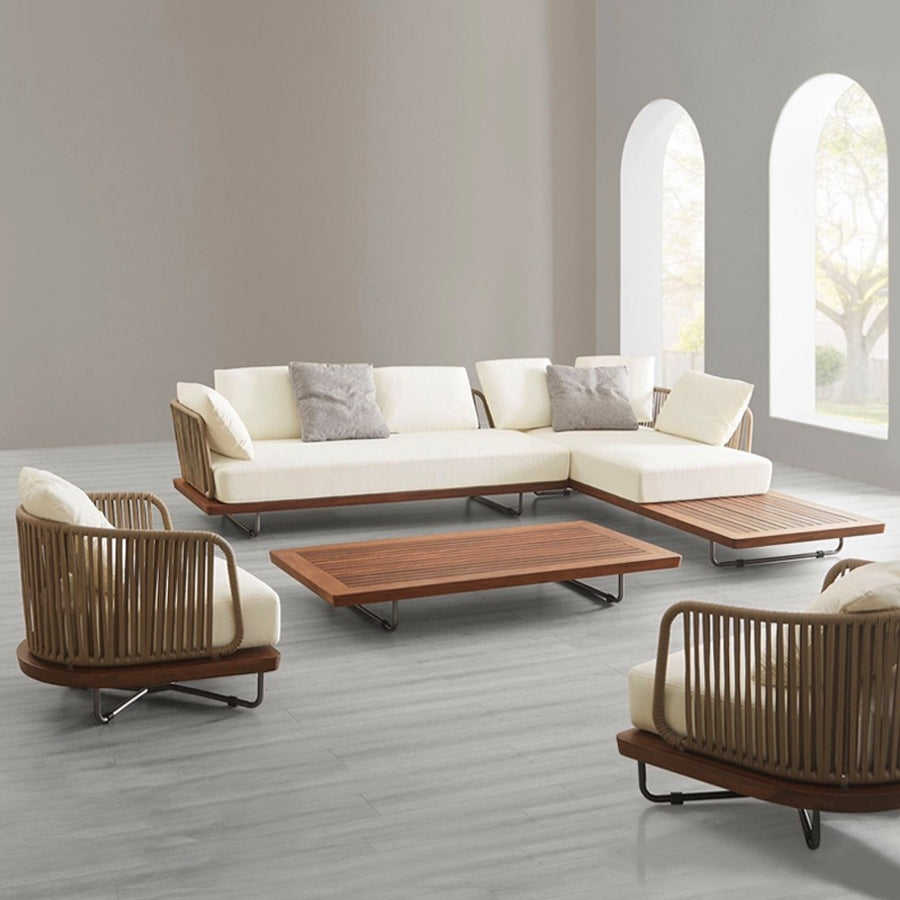 Outdoor sofa round chair coffee table rattan open-air combination sun room outdoor courtyard garden solid wood furniture