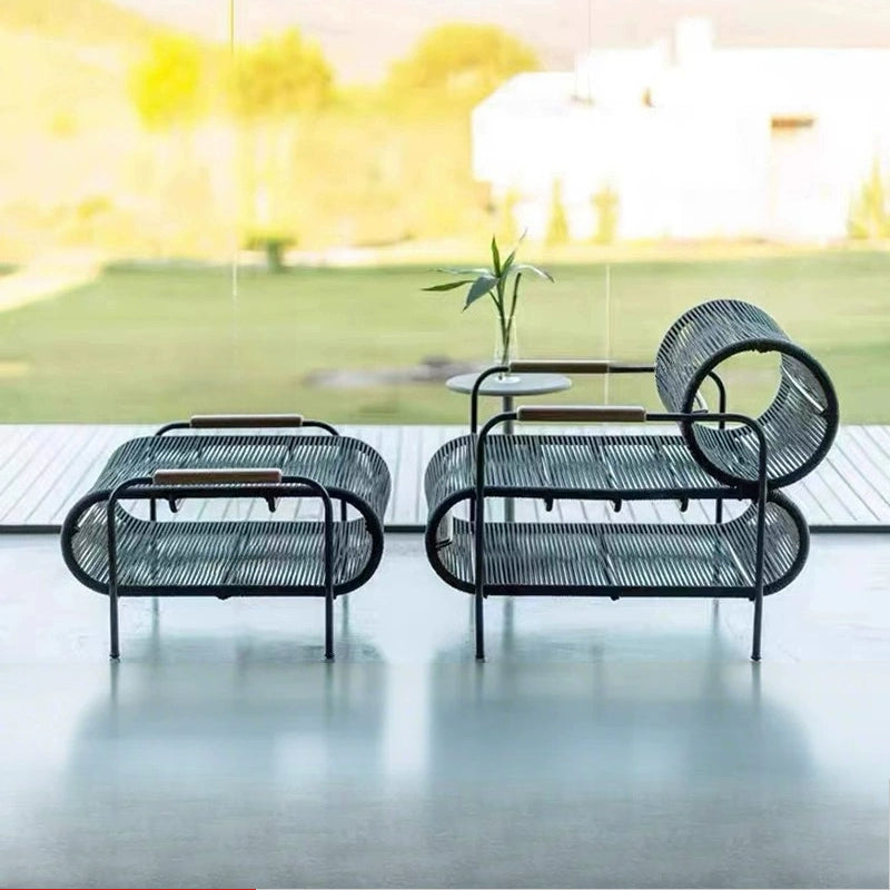 Outdoor rattan sofa backrest table and chair combination outdoor courtyard cafe balcony single rattan chair