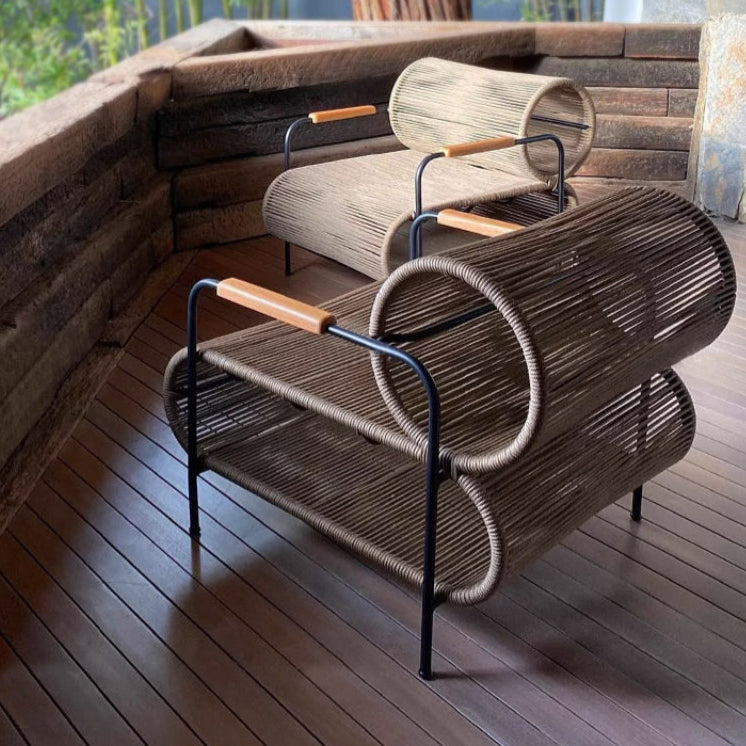 Outdoor rattan sofa backrest table and chair combination outdoor courtyard cafe balcony single rattan chair