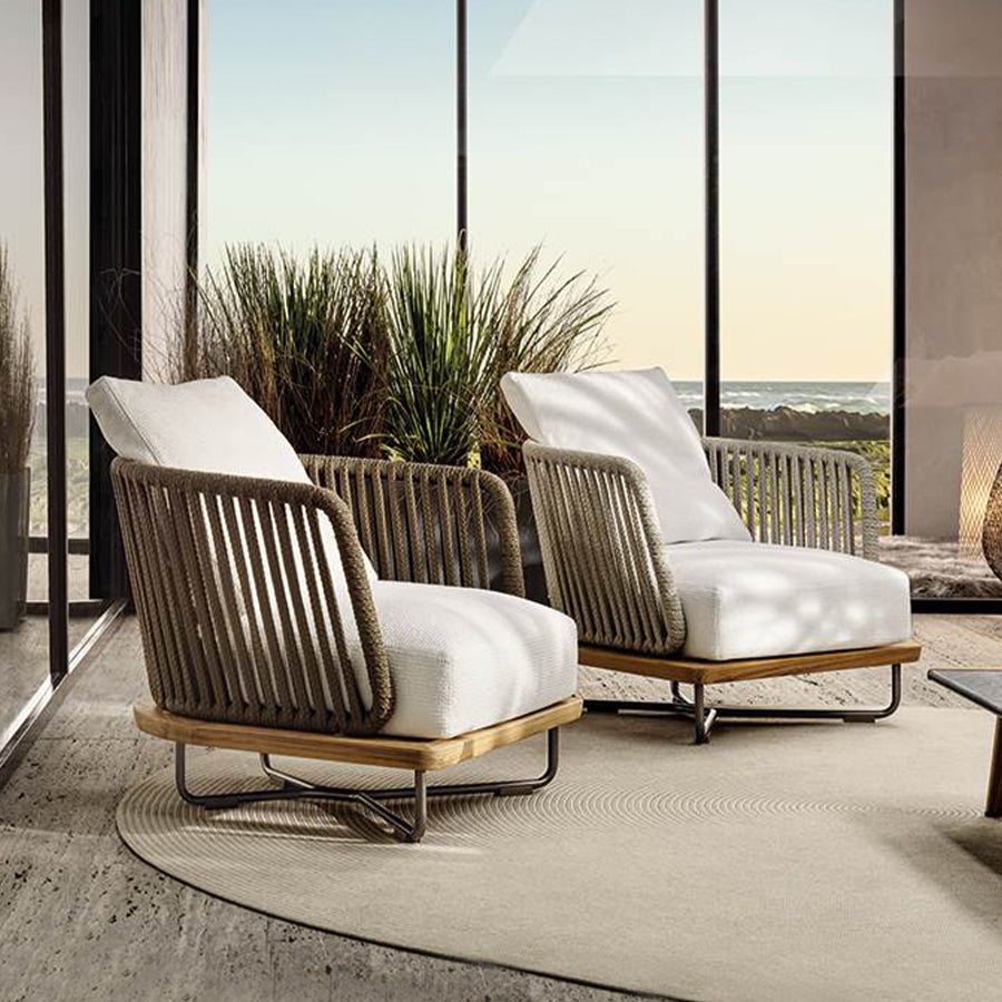 Outdoor sofa round chair coffee table rattan open-air combination sun room outdoor courtyard garden solid wood furniture