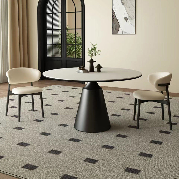 Minimalist light luxury round rock slab dining table modern simple small apartment round rice table and chair turntable household custom